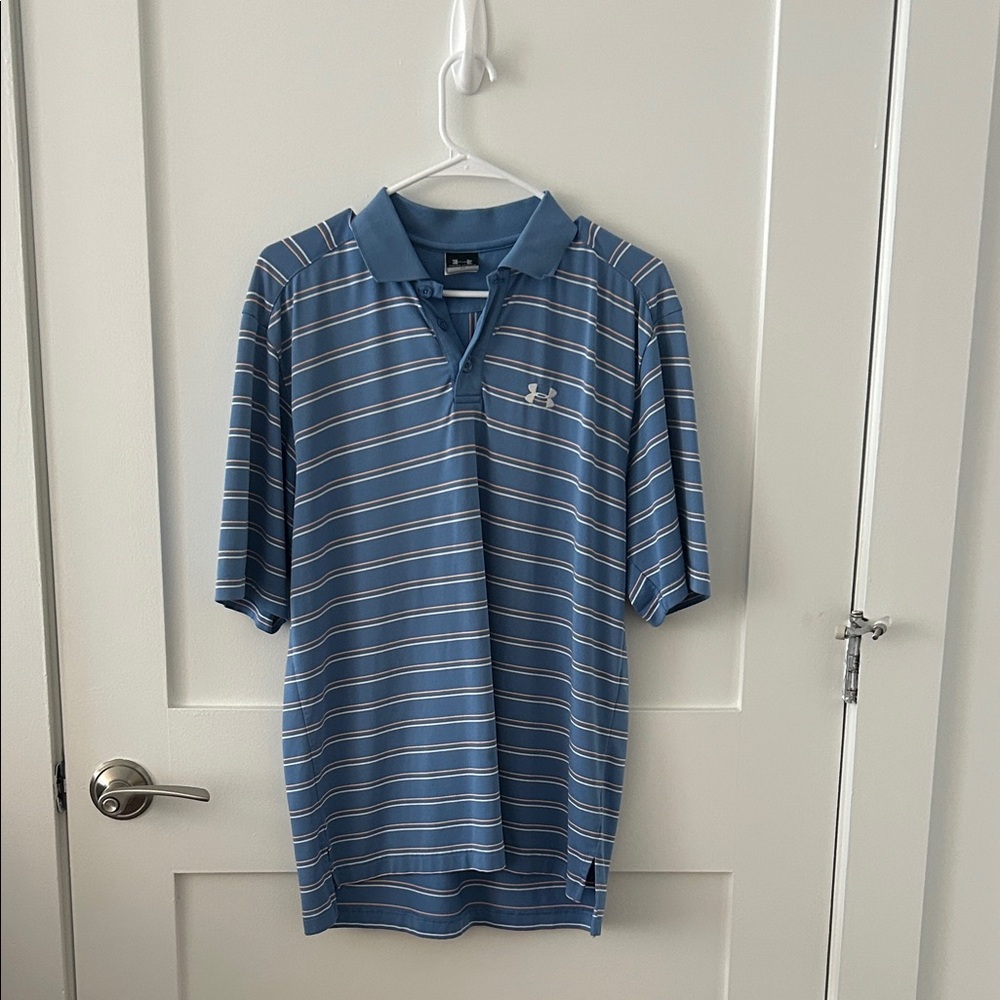 Under Armour Men's Golf Shirt - Blue and White Stripes